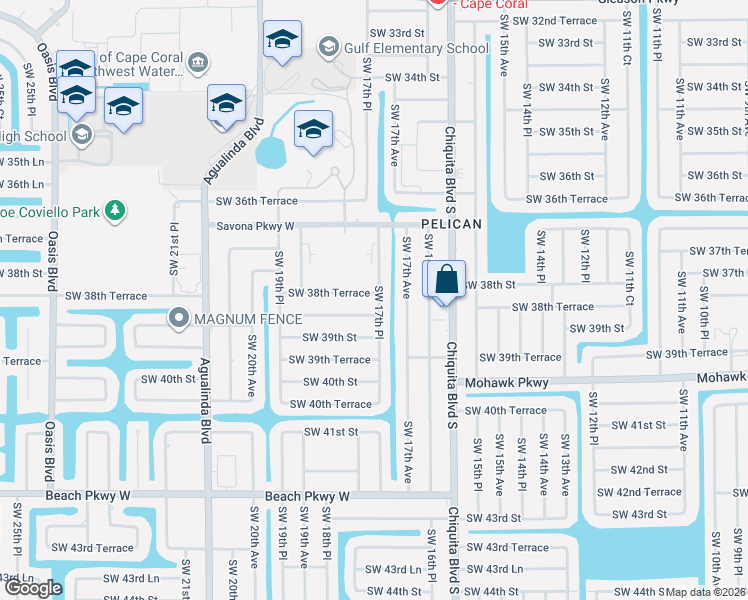 map of restaurants, bars, coffee shops, grocery stores, and more near in Cape Coral