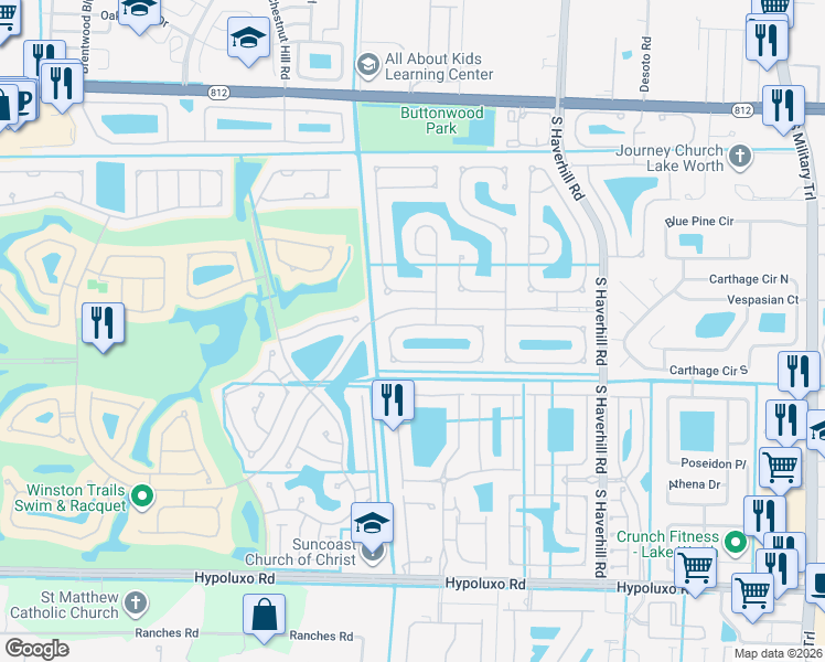map of restaurants, bars, coffee shops, grocery stores, and more near 5453 Oakmont Village Circle in Lake Worth