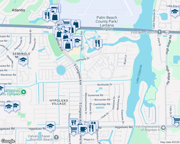 map of restaurants, bars, coffee shops, grocery stores, and more near 2855 Black Pine Court in Lake Worth