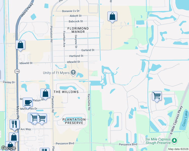 map of restaurants, bars, coffee shops, grocery stores, and more near 11085 Ranchette Road in Fort Myers