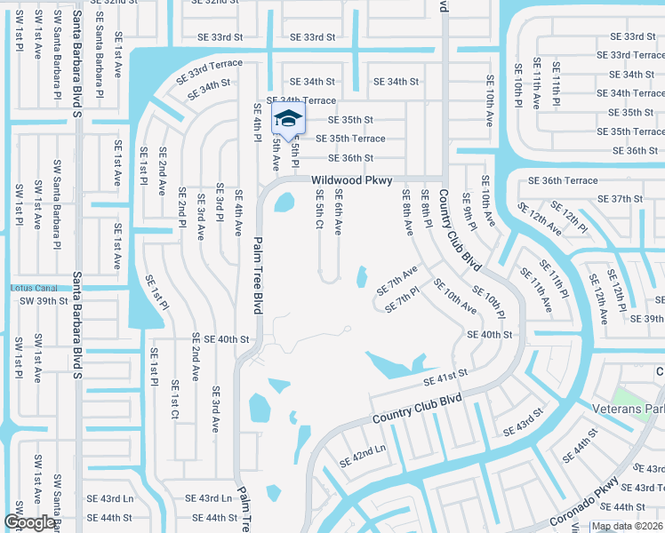 map of restaurants, bars, coffee shops, grocery stores, and more near 3757 Southeast 6th Avenue in Cape Coral