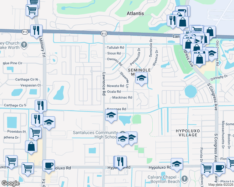 map of restaurants, bars, coffee shops, grocery stores, and more near 3867 Ocala Road in Lake Worth