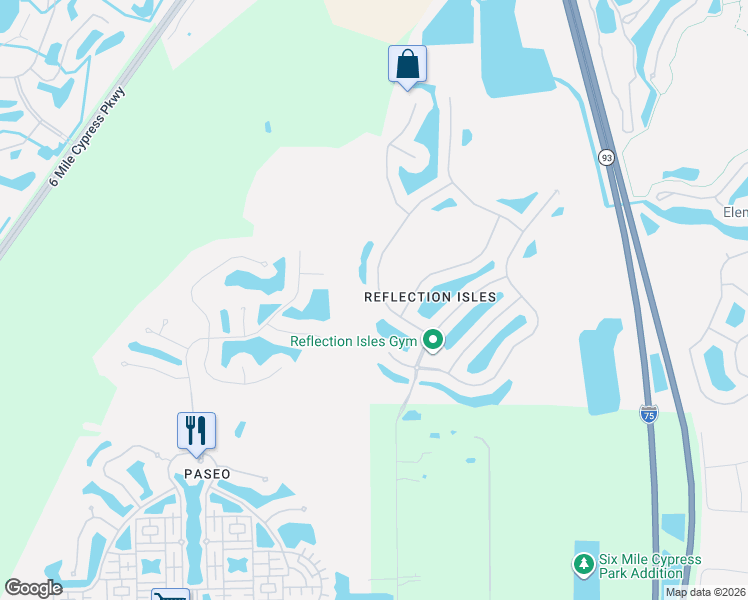 map of restaurants, bars, coffee shops, grocery stores, and more near 9086 Water Tupelo Road in Fort Myers