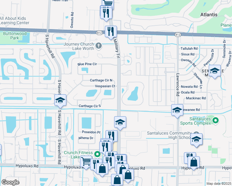 map of restaurants, bars, coffee shops, grocery stores, and more near 6100 Carthage Circle South in Lake Worth