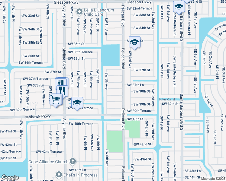 map of restaurants, bars, coffee shops, grocery stores, and more near 4201 Northwest 38th Terrace in Cape Coral