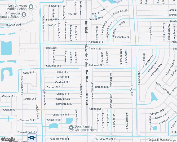 map of restaurants, bars, coffee shops, grocery stores, and more near 355 Bell Boulevard in Lehigh Acres