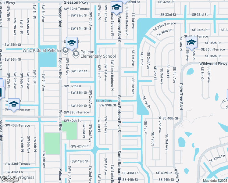 map of restaurants, bars, coffee shops, grocery stores, and more near 3741 Southwest Santa Barbara Place in Cape Coral