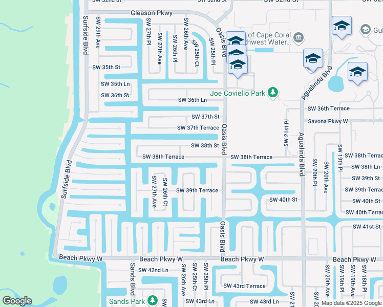 map of restaurants, bars, coffee shops, grocery stores, and more near 2554 Southwest 38th Street in Cape Coral