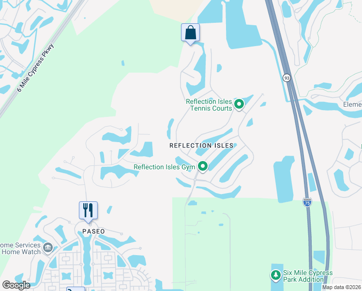 map of restaurants, bars, coffee shops, grocery stores, and more near 9086 Water Tupelo Road in Fort Myers