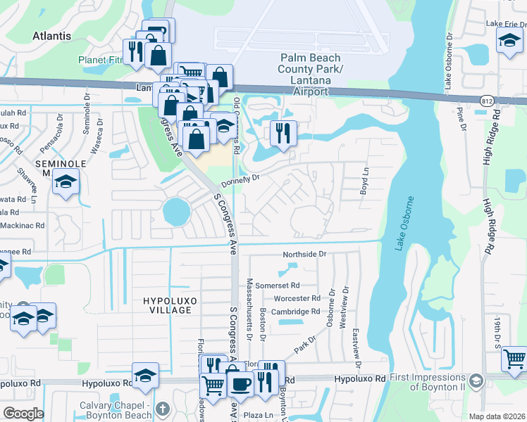 map of restaurants, bars, coffee shops, grocery stores, and more near 2855 Black Pine Court in Lake Worth