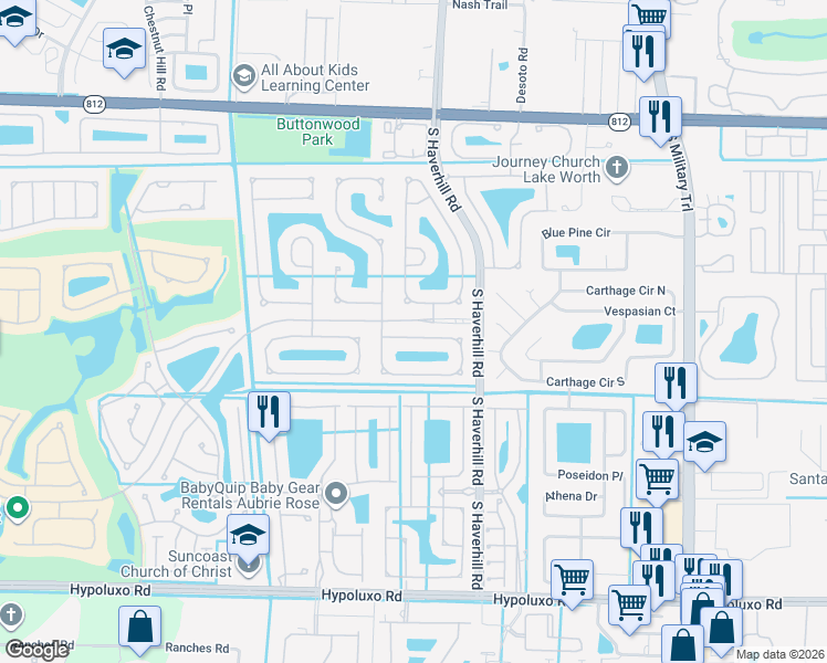 map of restaurants, bars, coffee shops, grocery stores, and more near 5025 Prairie Dunes Village Circle in Lake Worth