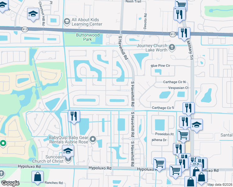 map of restaurants, bars, coffee shops, grocery stores, and more near 5025 Prairie Dunes Village Circle in Lake Worth