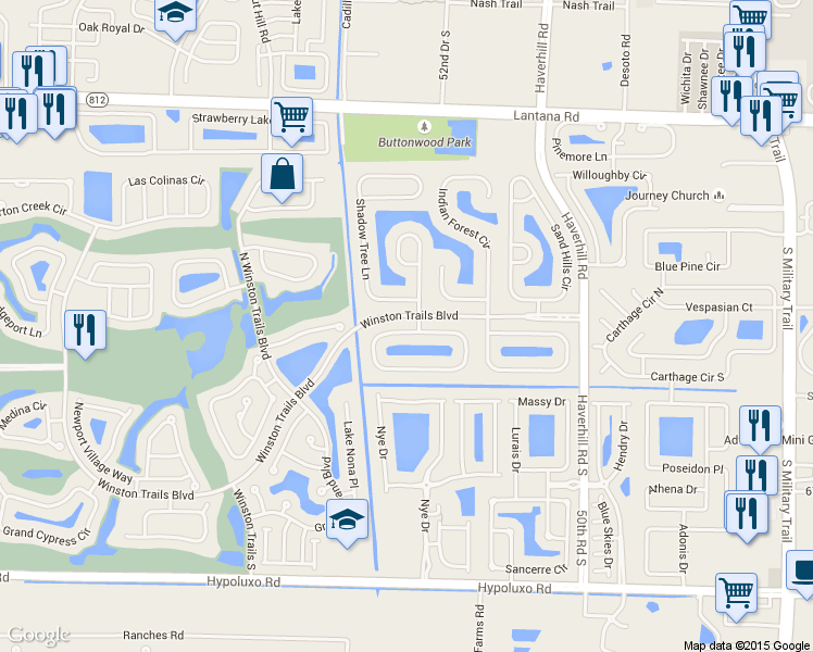 map of restaurants, bars, coffee shops, grocery stores, and more near 5453 Oakmont Village Circle in Lake Worth