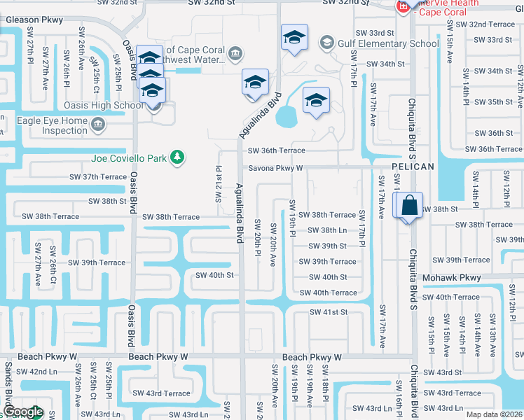map of restaurants, bars, coffee shops, grocery stores, and more near 3809 Southwest 20th Avenue in Cape Coral