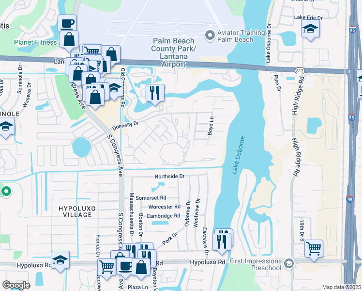 map of restaurants, bars, coffee shops, grocery stores, and more near 2782 Donnelly Place in Lake Worth