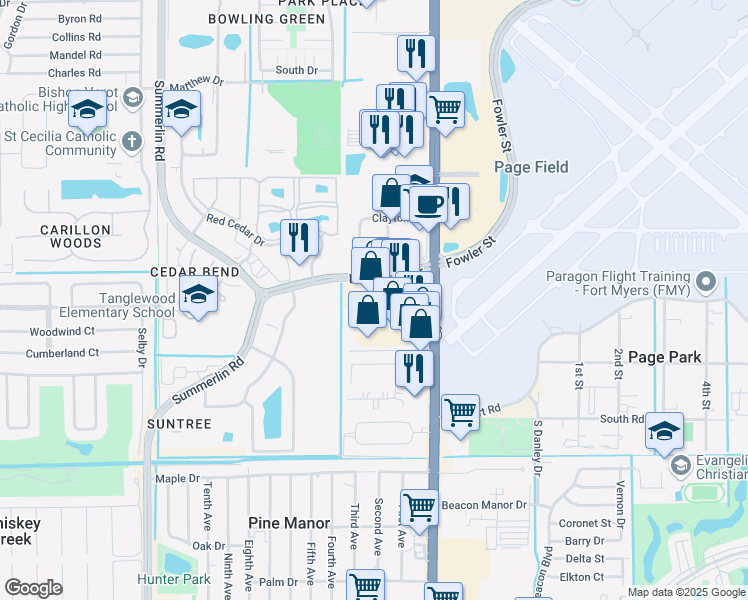 map of restaurants, bars, coffee shops, grocery stores, and more near 1860 Boy Scout Drive in Fort Myers