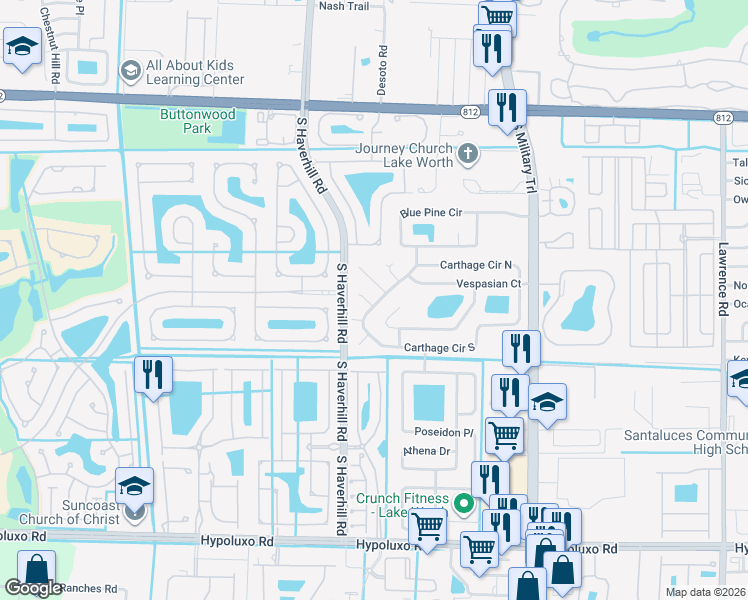 map of restaurants, bars, coffee shops, grocery stores, and more near 4955 Coliseum Drive in Lake Worth