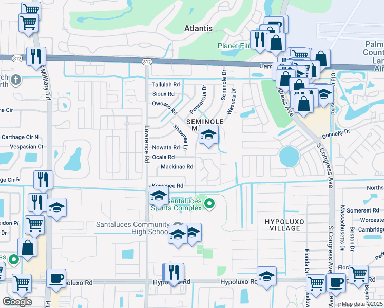 map of restaurants, bars, coffee shops, grocery stores, and more near 371 Seminole Drive in Lake Worth