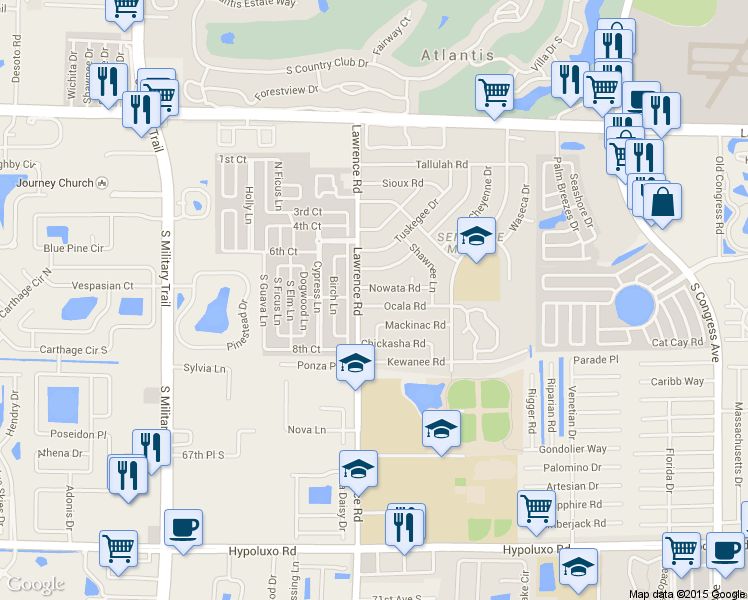 map of restaurants, bars, coffee shops, grocery stores, and more near 3957 Ocala Rd in Lake Worth