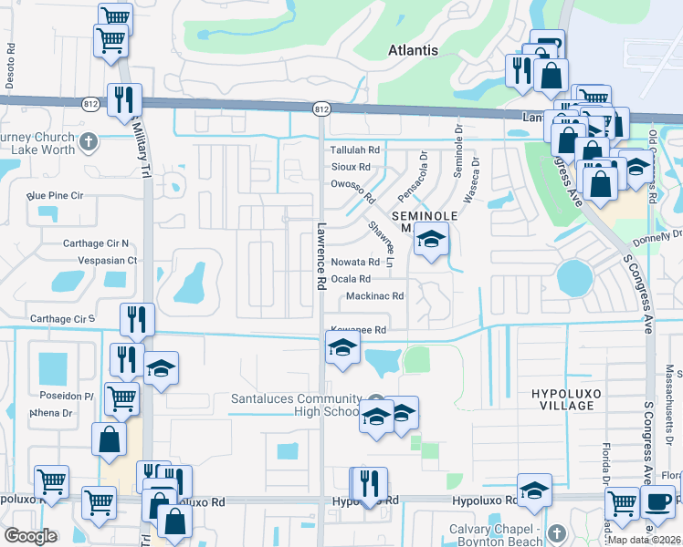 map of restaurants, bars, coffee shops, grocery stores, and more near 3957 Ocala Road in Lake Worth