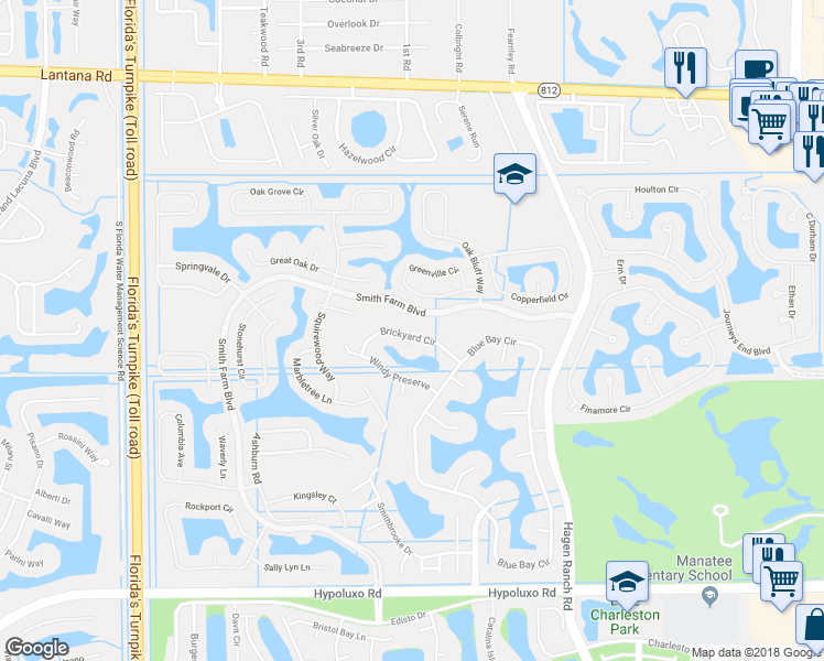 map of restaurants, bars, coffee shops, grocery stores, and more near 7195 Brickyard Circle in Lake Worth