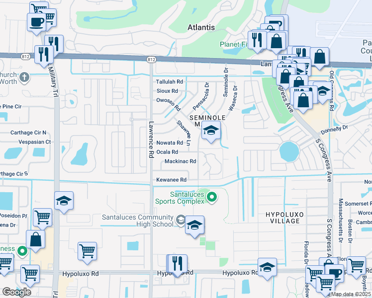 map of restaurants, bars, coffee shops, grocery stores, and more near 371 Seminole Drive in Lake Worth