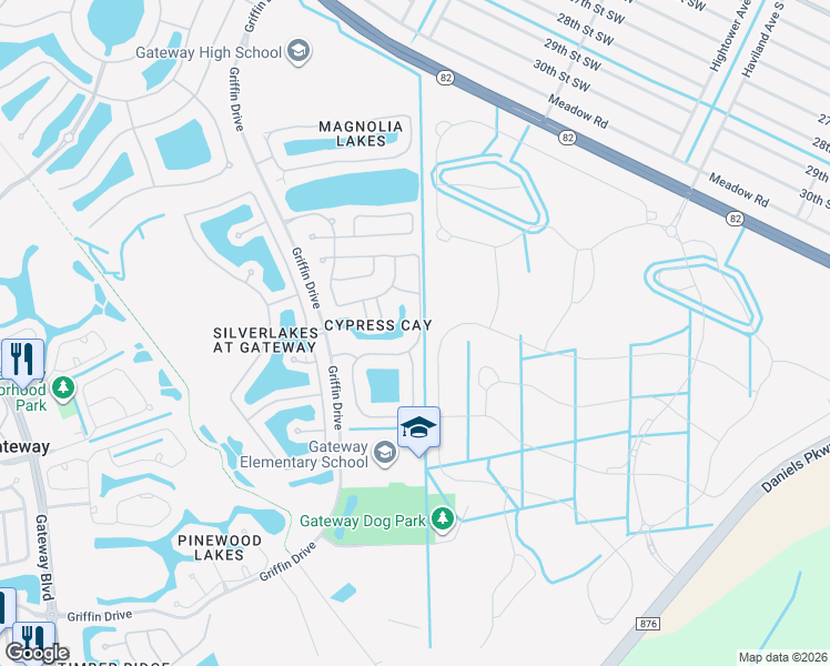 map of restaurants, bars, coffee shops, grocery stores, and more near 13402 Hampton Park Court in Fort Myers