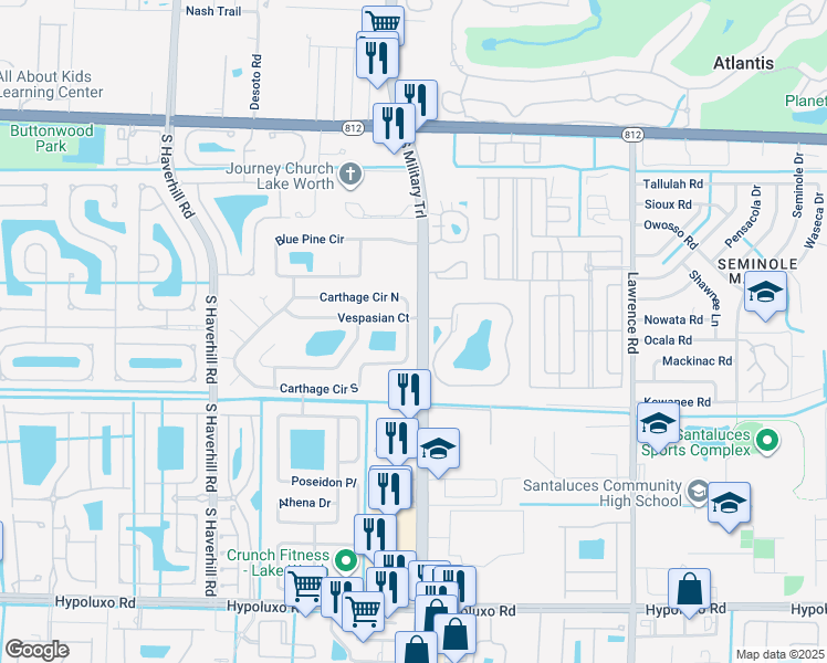 map of restaurants, bars, coffee shops, grocery stores, and more near 6100 Carthage Circle South in Lake Worth