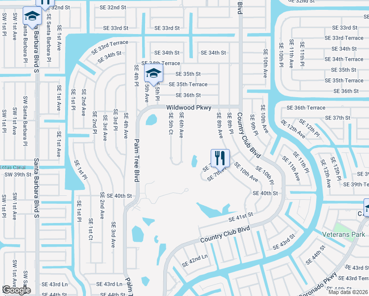 map of restaurants, bars, coffee shops, grocery stores, and more near 3757 Southeast 6th Avenue in Cape Coral