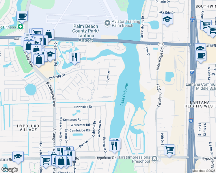 map of restaurants, bars, coffee shops, grocery stores, and more near 2488 Henrietta Court in Lake Worth
