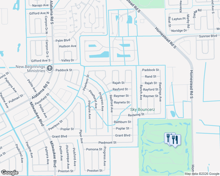 map of restaurants, bars, coffee shops, grocery stores, and more near 429 Rayford Street in Lehigh Acres