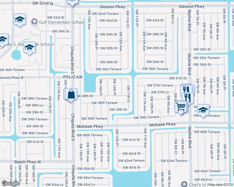 map of restaurants, bars, coffee shops, grocery stores, and more near 3737 Southwest 12th Place in Cape Coral