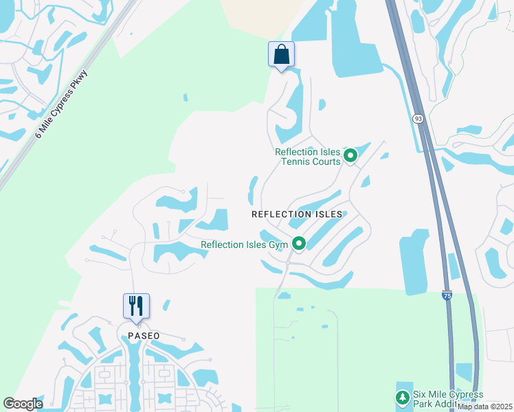 map of restaurants, bars, coffee shops, grocery stores, and more near 9070 Water Tupelo Road in Fort Myers