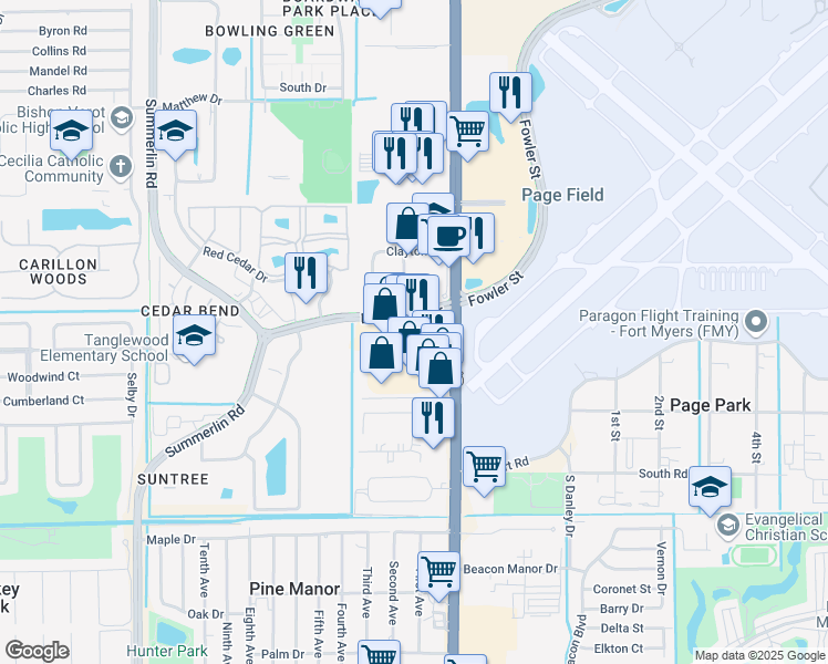 map of restaurants, bars, coffee shops, grocery stores, and more near 5370 South Cleveland Avenue in Fort Myers