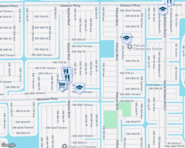 map of restaurants, bars, coffee shops, grocery stores, and more near 3729 Southwest 6th Avenue in Cape Coral