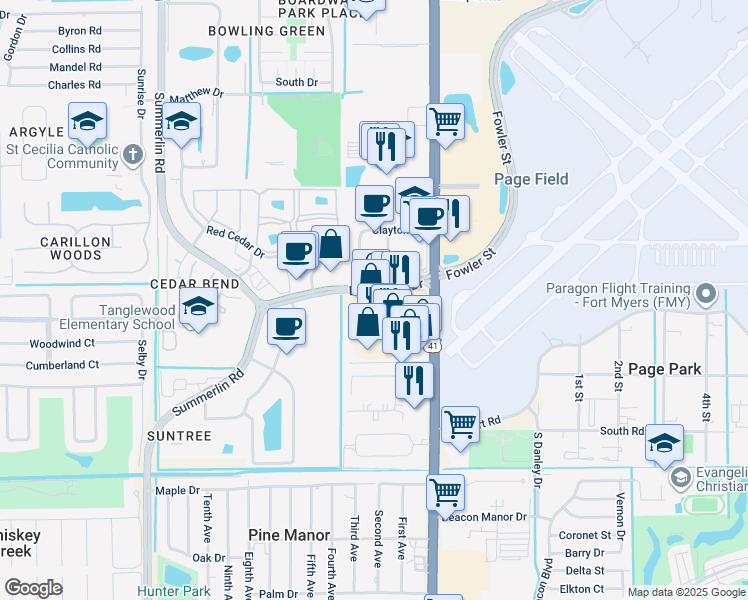 map of restaurants, bars, coffee shops, grocery stores, and more near 1860 Boy Scout Drive in Fort Myers