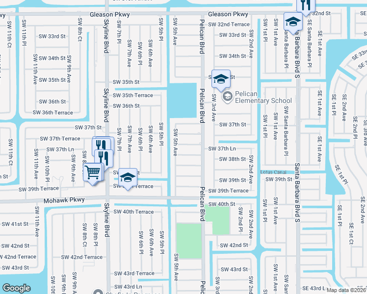 map of restaurants, bars, coffee shops, grocery stores, and more near 4201 Northwest 38th Terrace in Cape Coral