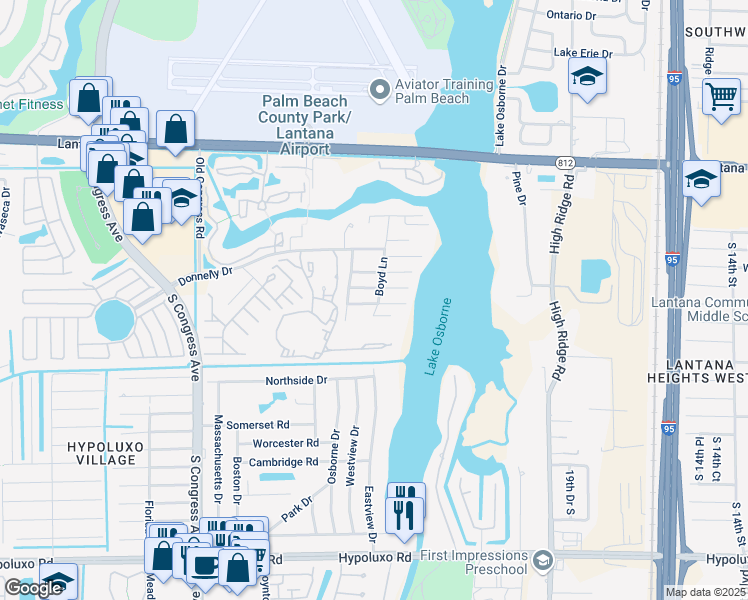 map of restaurants, bars, coffee shops, grocery stores, and more near 2488 Henrietta Court in Lake Worth