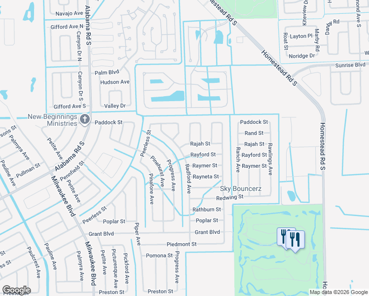 map of restaurants, bars, coffee shops, grocery stores, and more near 429 Rayford Street in Lehigh Acres