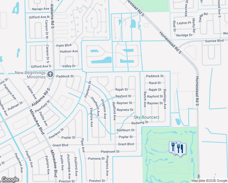 map of restaurants, bars, coffee shops, grocery stores, and more near 429 Rayford Street in Lehigh Acres