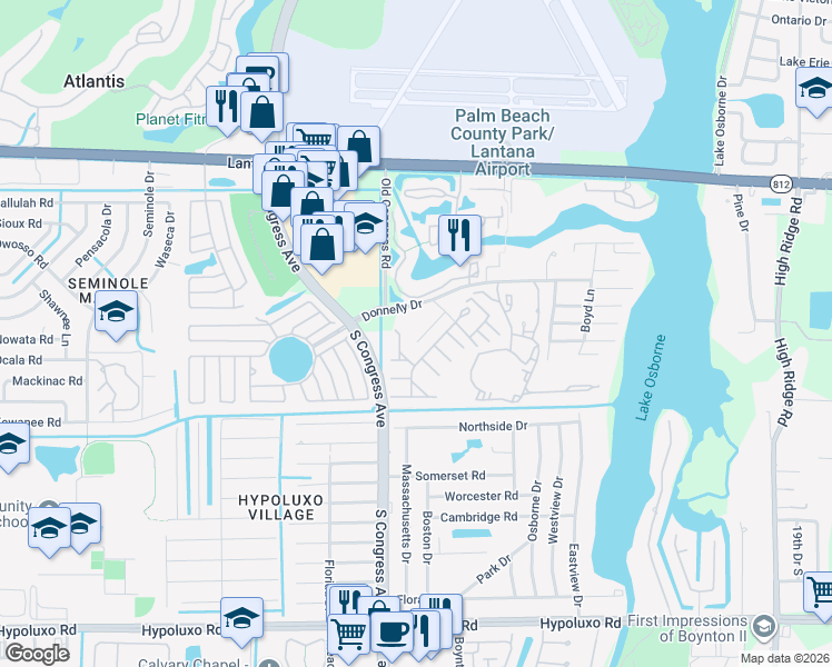 map of restaurants, bars, coffee shops, grocery stores, and more near 2855 Black Pine Court in Lake Worth