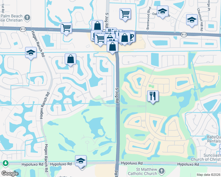 map of restaurants, bars, coffee shops, grocery stores, and more near 6337 C Durham Drive in Lake Worth