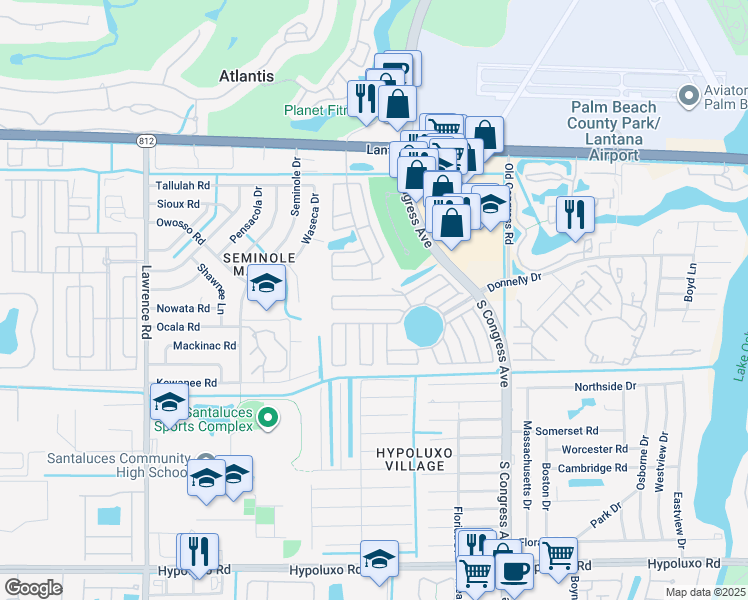 map of restaurants, bars, coffee shops, grocery stores, and more near 3400 West New Providence Road in Lake Worth