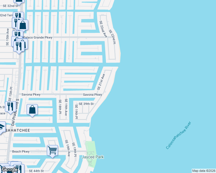 map of restaurants, bars, coffee shops, grocery stores, and more near 3719 Southeast 21st Place in Cape Coral