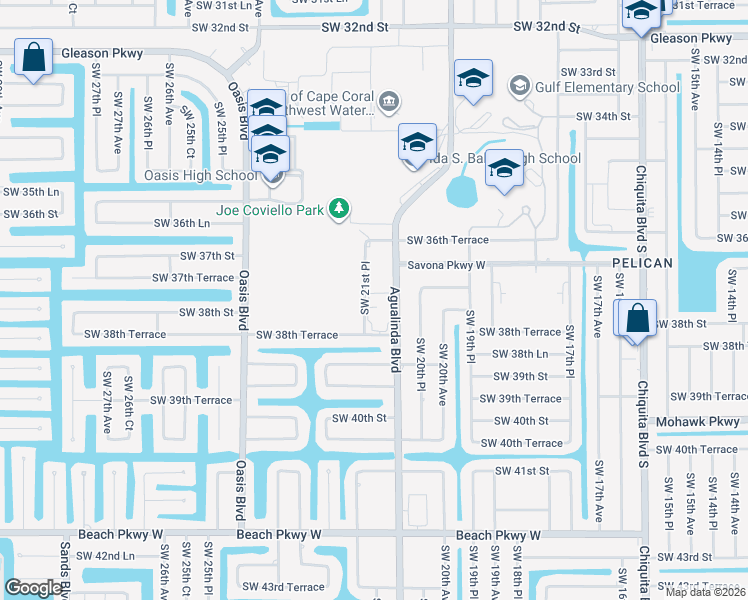 map of restaurants, bars, coffee shops, grocery stores, and more near 3711 Southwest 21st Place in Cape Coral