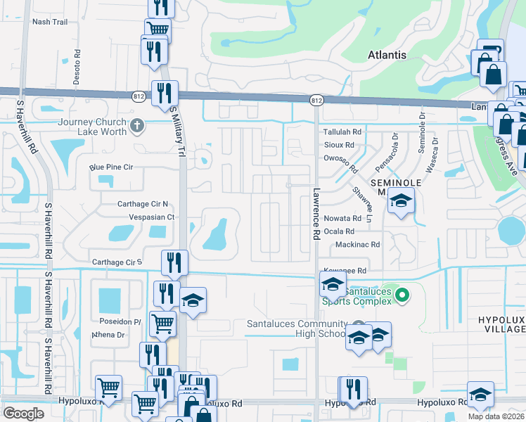 map of restaurants, bars, coffee shops, grocery stores, and more near 6316 South Ficus Lane in Lake Worth