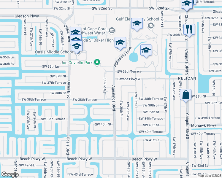 map of restaurants, bars, coffee shops, grocery stores, and more near 3711 Southwest 21st Place in Cape Coral