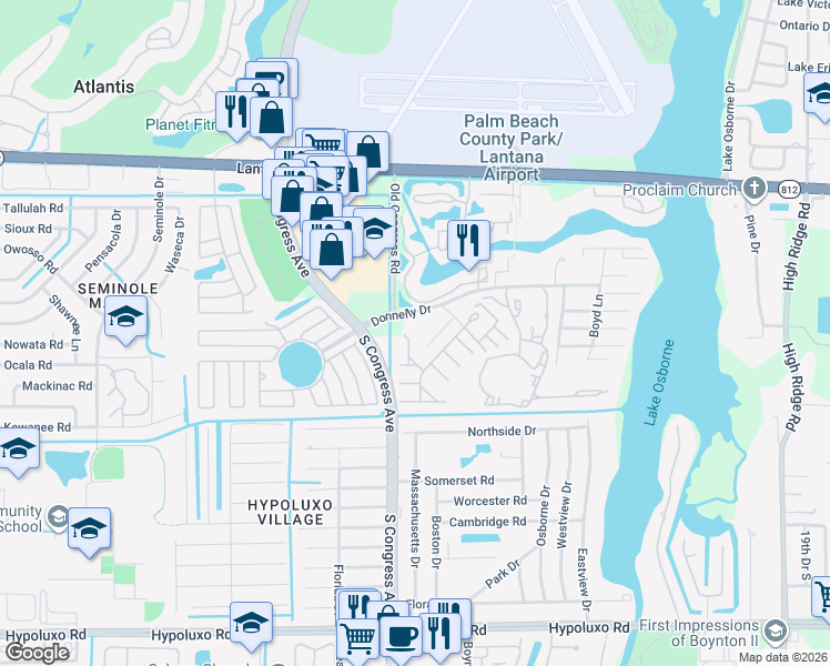 map of restaurants, bars, coffee shops, grocery stores, and more near 2900 Donnelly Drive in Lake Worth