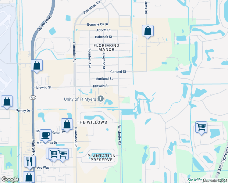 map of restaurants, bars, coffee shops, grocery stores, and more near 6770 Idlewild Street in Fort Myers
