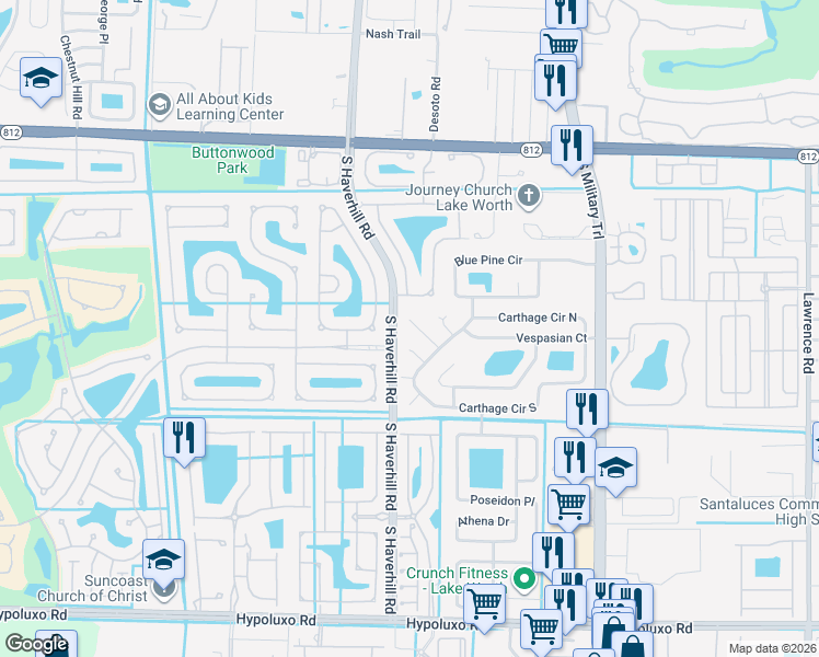 map of restaurants, bars, coffee shops, grocery stores, and more near 4971 Neros Circle in Lake Worth